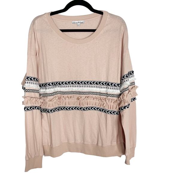 New See and Be Seen Large Pink Blush Ruffle Detail Striped Sweatshirt Crew Neck - Picture 1 of 10